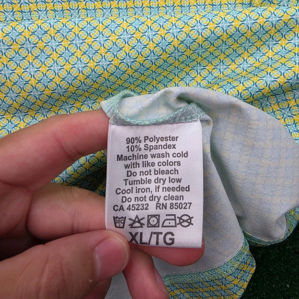Snake Eyes Performance Geometric Golf Polo Shirt‎ Mens XL Green Yellow